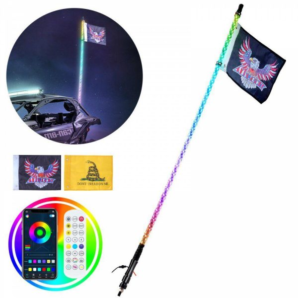 Automotive Accessories |   1 PC 3 FT Whip Light, APP & RF Remote Control Led Whip Light, Waterproof 360° Spiral RGB Chasing Lighted Whips with 2 Flags, for UTVs, ATVs, Motorcycles, RZR, Can-am, Trucks, Off-road, Go-karts Automotive Automotive Accessories