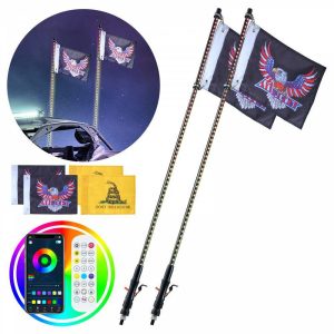 Automotive Accessories |   2 PCS 3 FT Whip Light, APP & RF Remote Control Led Whip Light, Waterproof RGB Chasing Lighted Whips with 4 Flags, for UTVs, ATVs, Motorcycles, RZR, Can-am, Trucks, Off-road, Go-karts Automotive Automotive Accessories