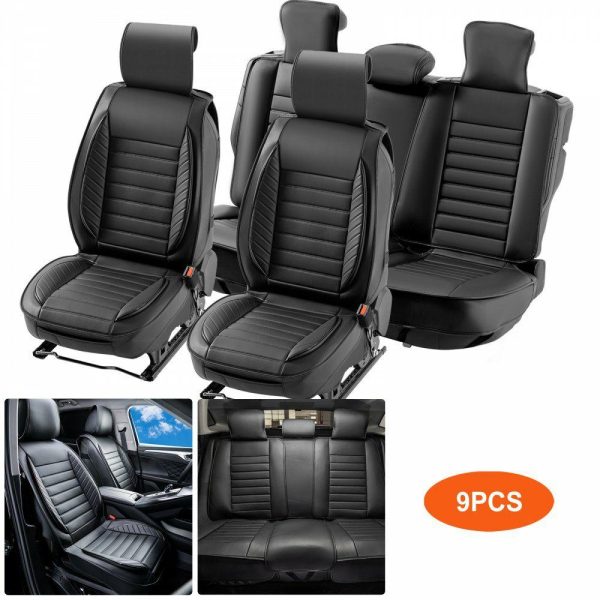 Automotive Accessories |   Seat Covers, Universal Car Seat Covers Full Set Seats, Front and Rear Seat, 9pcs Faux Leather Seat Cover, Semi-enclosed Design, Detachable Headrest and Airbag Compatible, for Most Car SUV Truck Black Automotive Automotive Accessories