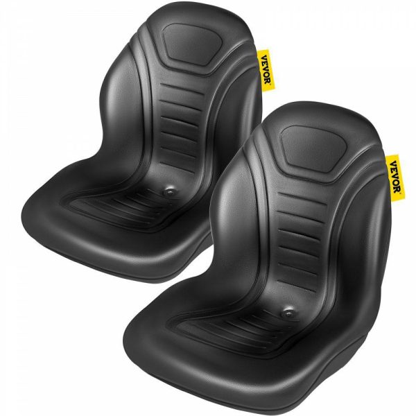 Automotive Accessories |   Universal Tractor Seat Replacement 2 Pack, Compact High Back Mower Seat Pair, Black Vinyl Forklift Seat, Central Drain Hole Skid Steer Seat with Mounting Bolt Patterns Automotive Automotive Accessories