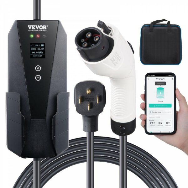 Automotive Electrical |   Level 2 Portable EV Charger, 32 Amp 240V, Electric Vehicle Charger with 28 ft Charging Cable NEMA 14-50P Plug, 16/20/24/32A Adjustable Current Plug-in Home EV Charging Station for SAE J1772 EVs Automotive Automotive Electrical