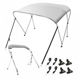 Boat Parts & Accessories |   3 Bow Bimini Top Boat Cover, 900D Polyester Canopy with 1″ Aluminum Alloy Frame, Waterproof and Sun Shade, Includes Storage Boot, 2 Support Poles, 4 Straps, 6’L x 46″H x 54″-60″W, Light Grey Automotive Boat Parts & Accessories