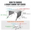 Boat Parts & Accessories |   3 Bow Bimini Top Boat Cover, Detachable Mesh Sidewalls, 600D Polyester Canopy with 1″ Aluminum Alloy Frame, Includes Storage Boot, 2 Support Poles, 2 Straps, 6’L x 46″H x 79″-84″W, Light Grey Automotive Boat Parts & Accessories