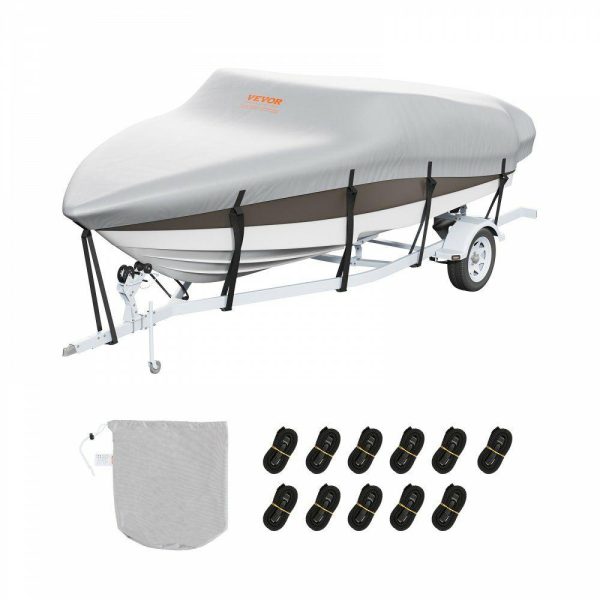 Boat Parts & Accessories |   Boat Cover, 16′-18.5′ Trailerable Waterproof Boat Cover, 600D Marine Grade PU Oxford, with Motor Cover and Buckle Straps, for V-Hull, Tri-Hull, Fish Ski Boat, Runabout, Bass Boat, Grey Automotive Boat Parts & Accessories