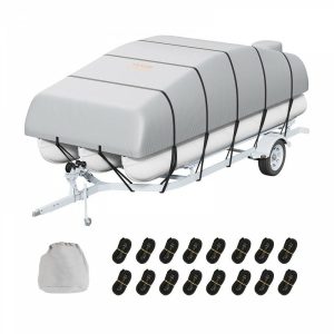 Boat Parts & Accessories |   Pontoon Boat Cover, 19′-20′ Waterproof Trailerable Pontoon Cover, 800D Marine Grade PU Oxford Fabric, with Motor Cover, 16 Windproof Buckle Straps, Fits for 19′-20’L, Beam Width to 96″, Grey Automotive Boat Parts & Accessories