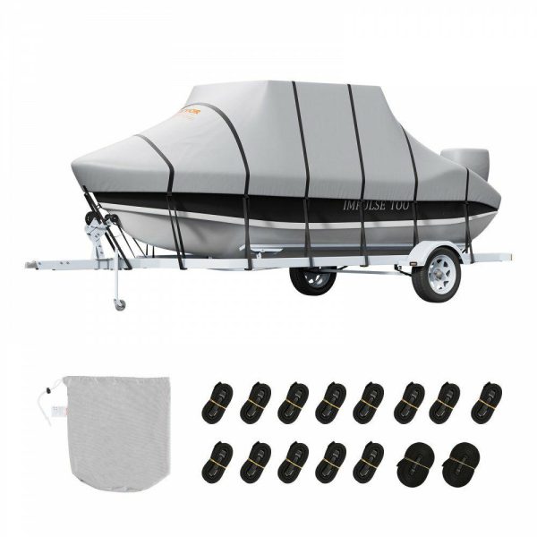 Boat Parts & Accessories |   T Top Boat Cover, 20′-22′ Waterproof Trailerable T-Top Boat Cover, 600D Marine Grade PU Oxford, with Windproof Buckle Straps, for Center Console Boat with T Top Roof, Fits 20′-22’L x 106″W, Grey Automotive Boat Parts & Accessories