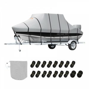 Boat Parts & Accessories |   T Top Boat Cover, 24′-26′ Waterproof Trailerable T-Top Boat Cover, 600D Marine Grade PU Oxford, with Windproof Buckle Straps, for Center Console Boat with T Top Roof, Fits 24′-26’L x 106″W, Grey Automotive Boat Parts & Accessories