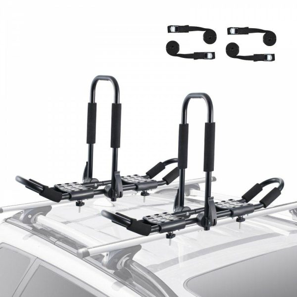 Cargo Management |   Kayak Roof Rack 1 Pair J-Bar, Soft Roof Rack, Top Mount Tie Down, Carrier for kayak, Surf Board, Canoe, SUP, Ski Board, Mount on Car, SUV, Truck, 2 Kayaks Automotive Cargo Management