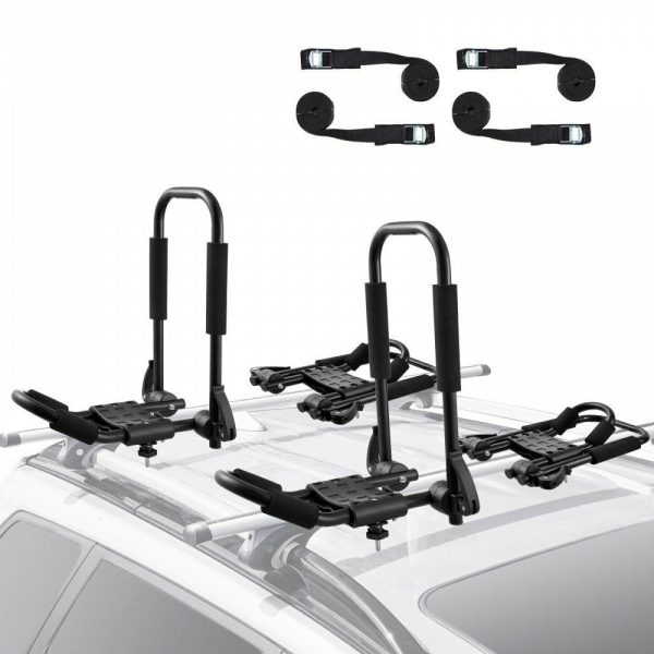 Cargo Management |   Kayak Roof Rack 2 Pairs J-Bar, Soft Roof Rack Quick Folding, Top Mount Tie Down, Carrier for kayak, Surf Board, Canoe, SUP, Ski Board, Mount on Car, SUV, Truck, 2 Kayaks Automotive Cargo Management