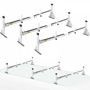 Cargo Management |   Van Ladder Roof Racks, 3 Bars, 661 LBS Capacity, Adjustable Matte Coating Van Rack with Ladder Stoppers, Compatible with Chevy Express Fullsize Van 1996-Up, White Automotive Cargo Management