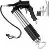 Fuel Transfer & Lubrication |   Air Operated Grease Gun, 6000PSI, 14 OZ/400 CC Capacity Heavy Duty Pneumatic Grease Gun, with 18.5 Inch Flexible Hose, 1 Black Flat Coupler Pointed Coupler Bent Metal Pipe Locking Clamp Coupler Automotive Fuel Transfer & Lubrication