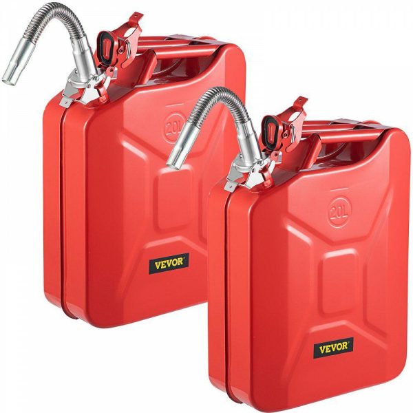 Fuel Transfer & Lubrication |   Jerry Fuel Can, 5.3 Gallon / 20 L Portable Jerry Gas Can with Flexible Spout System, Rustproof ＆ Heat-resistant Steel Fuel Tank for Cars Trucks Equipment, 2PCS Red Red Automotive Fuel Transfer & Lubrication