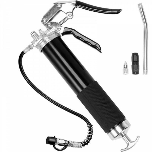 Fuel Transfer & Lubrication |   Pistol Grip Grease Gun, 6000 PSI, 14 OZ / 400 CC Capacity Heavy Duty Professional Grease Gun, with 17.72 Inch Flexible Hose 1 Black Flat Coupler, 1 Pointed Coupler, and 1 Bent Metal Pipe Automotive Fuel Transfer & Lubrication