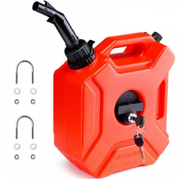 Fuel Transfer & Lubrication |   Water Can, 1.3 Gallon/5L, Water Tank with Spout and Lockable Bracket, Storage Water Container, Auto-Off Function & Adjustable Flow Rate, Compatible with Most Cars Motorcycle SUV ATV UTV, Red Automotive Fuel Transfer & Lubrication