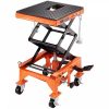 Lifts & Hoists & Jacks |   Hydraulic Motorcycle Lift Table, 350 LBS Capacity Motorcycle Scissor Jack Lift with Wide Deck, J-hooks, 4 Wheels, Hydraulic Foot-Operated Jack Stand for ATV Dirt Bikes Automotive Lifts & Hoists & Jacks