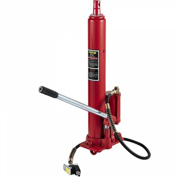 Lifts & Hoists & Jacks |   Hydraulic/Pneumatic Long Ram Jack, 8 Tons/17363 lbs Capacity, with Single Piston Pump and Clevis Base, Manual Cherry Picker w/Handle, for Garage/Shop Cranes, Engine Lift Hoist, Red Automotive Lifts & Hoists & Jacks