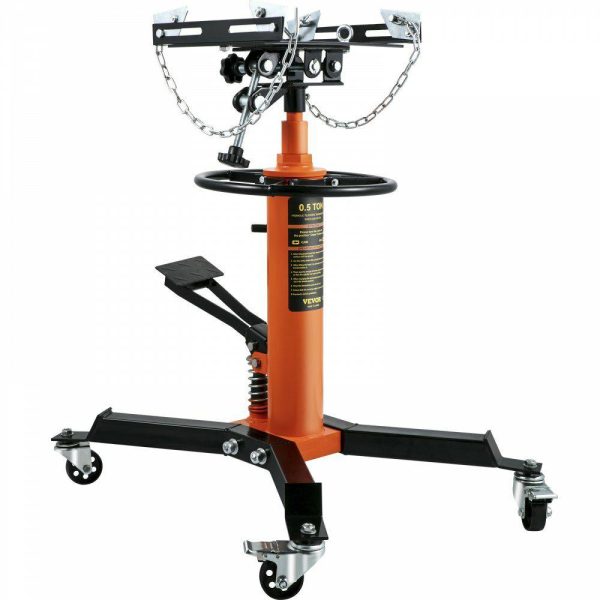 Lifts & Hoists & Jacks |   Transmission Jack, 1/2Ton/1100lbs Capacity Hydraulic Telescopic Transmission Jack, 2-Stage Floor Jack Stand with Foot Pedal, 360° Swivel Wheel, Garage/ Shop Lift Hoist, Orange Automotive Lifts & Hoists & Jacks