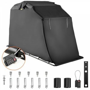 Motorcycle Parts & Accessories |   Motorcycle Shelter, Waterproof Motorcycle Cover, Heavy Duty Motorcycle Shelter Shed, 600D Oxford Motorbike Shed Anti-UV, 106.3″x41.3″x61″ Black Shelter Storage Garage Tent w/ Lock & Weight Bag Black Automotive Black