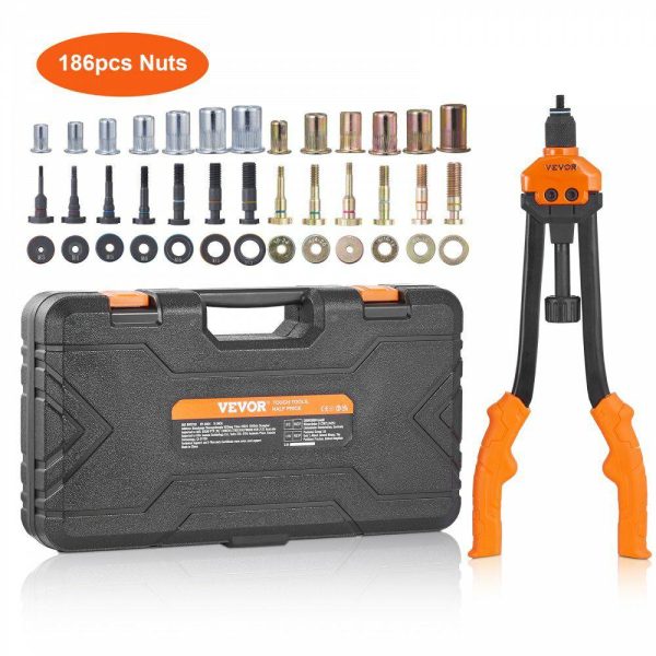 Repair Tools |   16″ Rivet Nut Tool, Labor-Saving Rivnut Tool Kit with 13PCS Metric & SAE Mandrels, 186PCS Rivet Nuts,M3, M4, M5, M6, M8, M10, M12, 1/4-20, 5/16-18, 3/8-16,1/2-13, 8-32, 10-24 With Carrying Case Automotive Repair Tools