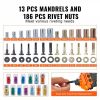 Repair Tools |   Rivet Nut Tool, 16 inch Rivnut Tool Kit with 13PCS Metric and SAE Mandrels, 186PCS Rivet Nuts, Semi-auto Retraction, M3, M4, M5, M6, M8, M10, M12, 1/4-20, 5/16-18, 3/8-16, 1/2-13, 8-32, 10-24 Automotive Repair Tools