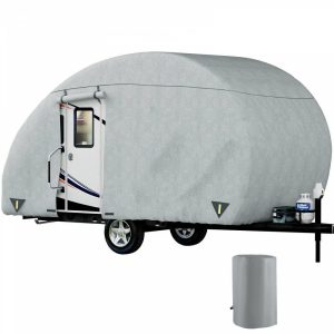 Rv Parts & Accessories |   Teardrop Trailer Cover, Fit for 16′ – 18′ Trailers, Upgraded Non-Woven 4 Layers Camper Cover, UV-proof Waterproof Travel Trailer Cover w/ 2 Wind-proof Straps, 1 Storage Bag and 1 Back Gate Automotive Rv Parts & Accessories