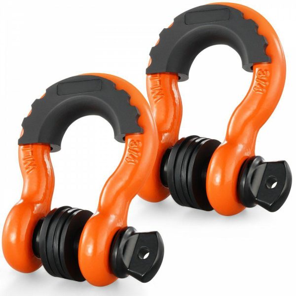 Towing System |   3/4″ D-Ring Shackle, 2 Pack Alloy Steel Shackles 62832 lbs (28.5 Ton) Break Strength with 7/8″ Screw Pin, Isolators & Washers, Heavy Duty Off Road Vehicle Recovery Shackle for Jeep Truck, Orange Automotive Towing System