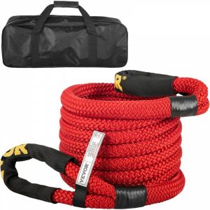 Towing System |   7/8″ x 21′ Kinetic Recovery Rope, 21,970 lbs, Heavy Duty Nylon Double Braided Kinetic Energy Rope w/ Loops and Protective Sleeves, for Truck Off-Road Vehicle ATV UTV, Carry Bag Included, Red Green Automotive Green