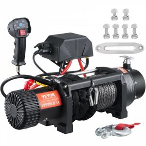 Towing System |   Electric Winch, 12V 10,000 lb Load Capacity Nylon Rope Winch, IP67 7/20” x 85ft ATV Winch with Wireless Handheld Remote & Hawse Fairlead for Towing Jeep Off-Road SUV Truck Car Trailer Boat Automotive Towing System