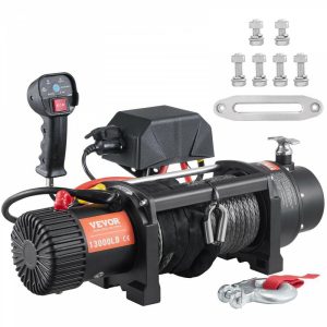 Towing System |   Electric Winch, 12V 13,000 lb Load Capacity Nylon Rope Winch, IP67 3/8” x 85ft ATV Winch with Wireless Handheld Remote & Hawse Fairlead for Towing Jeep Off-Road SUV Truck Car Trailer Boat Automotive Towing System