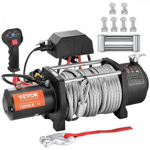 Towing System |   Electric Winch, 12V 18,000 lb Load Capacity Steel Rope Winch, IP67 7/16” x 85ft ATV Winch with Wireless Handheld Remote & 4-Way Fairlead for Towing Jeep Off-Road SUV Truck Car Trailer Boat Automotive Towing System