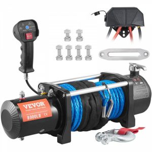 Towing System |   Electric Winch, 12V 8000 lb Load Capacity Nylon Rope Winch, IP67 7/20” x 85ft ATV Winch with Wireless Handheld Remote & Hawse Fairlead for Towing Jeep Off-Road SUV Truck Car Trailer Boat Automotive Towing System