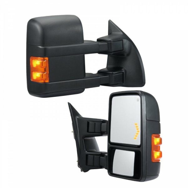 Towing System |   Towing Mirrors, Left & Right Pair Set for 1999-2007 Ford F250 F350 F450 F550, Power Heated with Signal Light, Plane & Convex Glass, Manual Controlling Telescoping Folding, Heating Defrost, Black Automotive Towing System