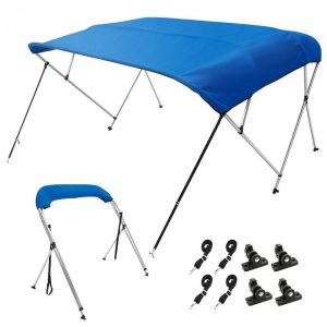 Boat Parts & Accessories |   4 Bow Bimini Top Boat Cover, 900D Polyester Canopy with 1″ Aluminum Alloy Frame, Waterproof and Sun Shade, Includes Storage Boot, 4 Straps, 2 Support Poles, 8’L x 54″H x 91″-96″W, Pacific Blue Automotive Boat Parts & Accessories