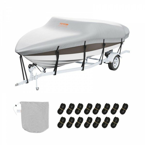 Boat Parts & Accessories |   Boat Cover, 20′-22′ Trailerable Waterproof Boat Cover, 600D Marine Grade PU Oxford, with Motor Cover and Buckle Straps, for V-Hull, Tri-Hull, Fish Ski Boat, Runabout, Bass Boat, Grey Automotive Boat Parts & Accessories