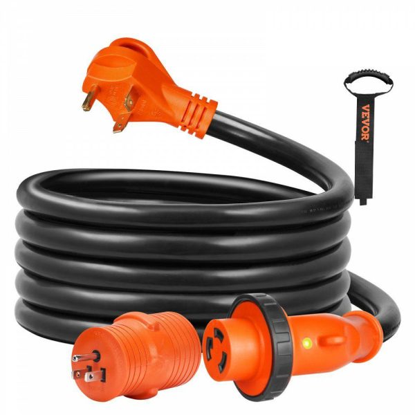 Rv Parts & Accessories |   15 Feet RV Power Cord, 30 Amp, Heavy Duty STW 3*10AWG Generator Cord, NEMA TT-30P Male NEMA L5-30R Female Plug, with LED Indicator Handle 15A Adapter, for RVs, generators, campers, ETL Listed Automotive Rv Parts & Accessories