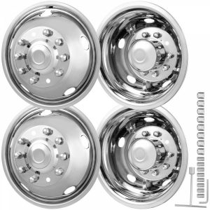 Tire & Wheel Tools |   19.5-inch 10 Lug Wheel Simulators, 304 Stainless Steel Wheel Simulator Kit with Mirror Polished Finish, 2 Front and 2 Rear Wheel Covers Fit for For Ford F450/F550 (2005-2020), 4 pcs Automotive Tire & Wheel Tools